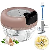 Zwiebelschneider Manuell 500ML Zerkleinerer mit Seilzug leicht zu ziehen Multizerkleinerer Zwiebelhacker Mixer zum Gemüseschneider von Zwiebel/Kräuter/Nüsse/Obst/Knoblauch (Rosa)