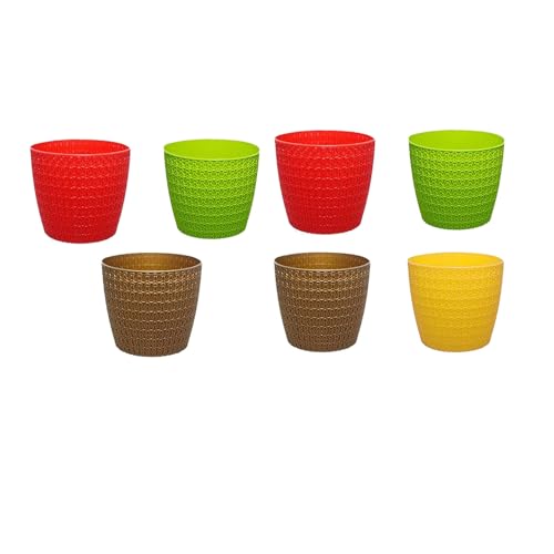 Image of Go Hooked Plastic Planter Pots Set of 7 | Multicolor Flower Pots Perfect for Home, Office & Garden Decor | Big Oslo Pot 7.5 Inch for Indoor & Outdoor Plants | Durable, Lightweight & Modern Design