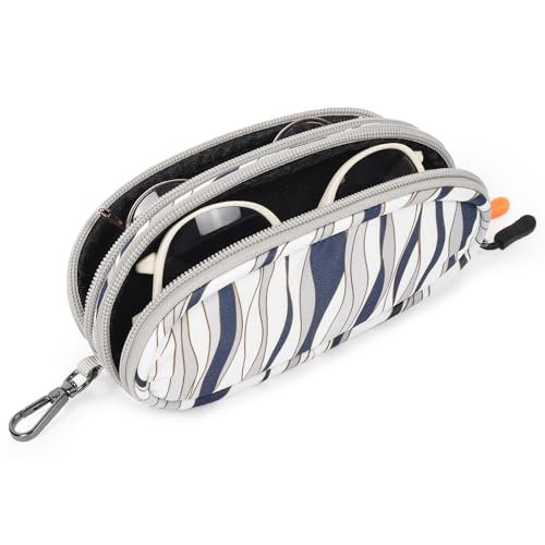 Image of Double Eyeglasses Case Soft Portable Zipper Sunglasses Pouch with Keychain Clip for Men Women