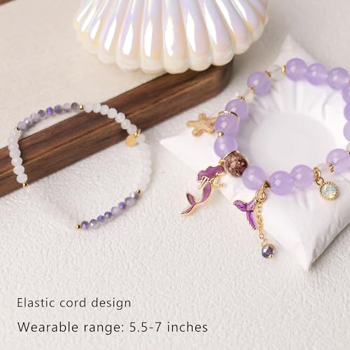 2 Pcs Mermaid Bracelets Set Beaded Mermaid Charm Bracelets Mermaid Gifts for Her3