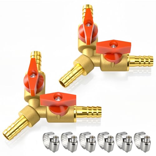 Bwintech 2 Pcs 8mm 3 Way Latón Manguera Barb Válvula de Bola, Y Forma 2 Interruptor Cierre Válvula Accesorio Con 6 Pcs Abrazaderas de Manguera