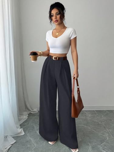 Image of Aahwan Solid High Waist Straight Korean Loose Pleated Wide Leg Trouser for Women's & Girl's