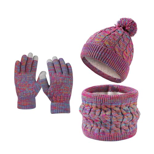 OZXVXZO Conjunto de Guantes de Bufanda de Gorro de Invierno para Niños, Niña Calentar Gorro Bufandas Guantes Tactiles Set, Beanie Conjuntos de Accesorios de Invierno para 1-5 Años Niños Niñas-B