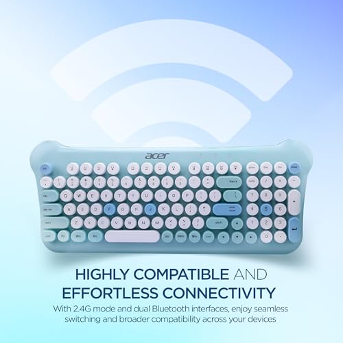 Image of Acer Cuteo Wireless Keyboard and Mouse Combo | 2.4GHz Wireless USB Receiver | Retro Round Keycaps | 1200 DPI Optical Mouse | Plug & Play Compact Design for PC, Laptop, Office & Home Use | Blue