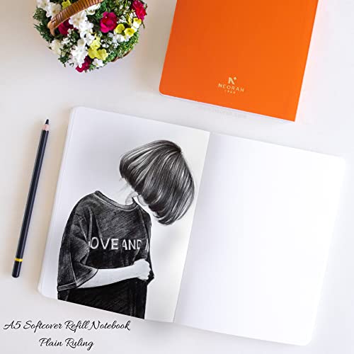 Image of NEORAH - A5 Notebook SOFT COVER | Organiser REFILL | Unruled Notebook Journal | 110 GSM | 160 pages (Size 21 cm x 14.8 cm) Planner Journaling Writing Note Taking Diary, Travellers Journal-ORANGE