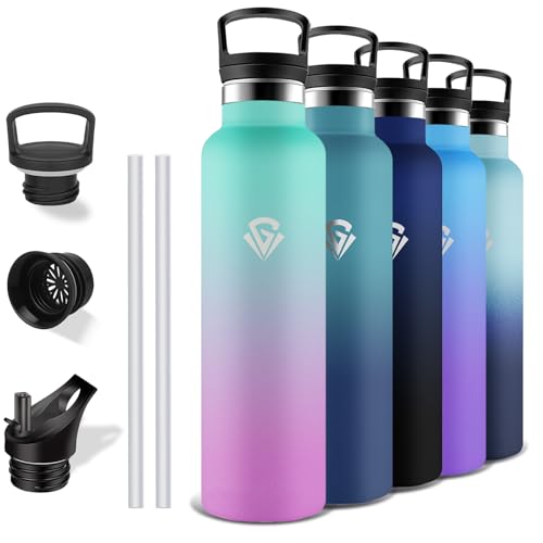 Grsta Borraccia Termica 1 litro, Senza BPA, con Cannuccia, Senza Perdite, Borraccia Acciaio Inox, Isolato Sottovuoto, Bottiglia Metallo per Campeggio, Viaggio, Fitness, Sportivo