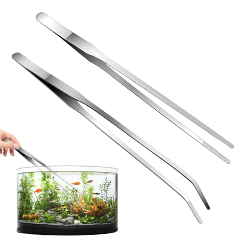 Diffaxy Pince pour aquarium incurvée, 2 pièces Pince droite et pointe courbée, longue de 27 cm en acier inoxydable pour lézards, araignées, serpents,...