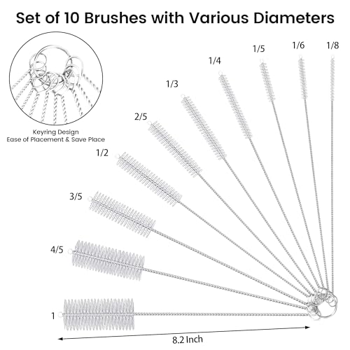 Image of 10 Pack Reusable Straw Cleaner Brushes, Assorted Sizes with Extra Long Stainless Steel Handles & Flexible Nylon Bristles, Straw Brush Cleaner for Tumblers, Sippy Cups, Bottles, Pipes & Tubes (White)