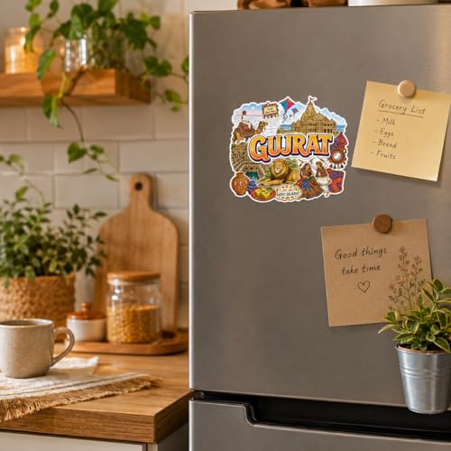 Image of Zesta Wooden Fridge Magnets Set | Refrigerator Decor Magnets for Kitchen | India Souvenir Fridge Magnet Collection | Wooden Magnet for Fridge Door Decoration (Gujrat)