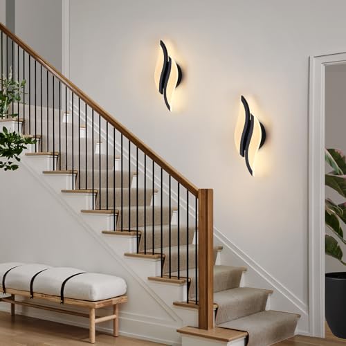 Image of CANEOE Modern LED Wall Sconce 3000K Black Indoor Wall Light Fixtures Acrylic Wall Sconce Lighting for Living Room Bedroom Bedside Bathroom Hallway Stairway Wall Lamp (Black, 1 Pack, 3000K)