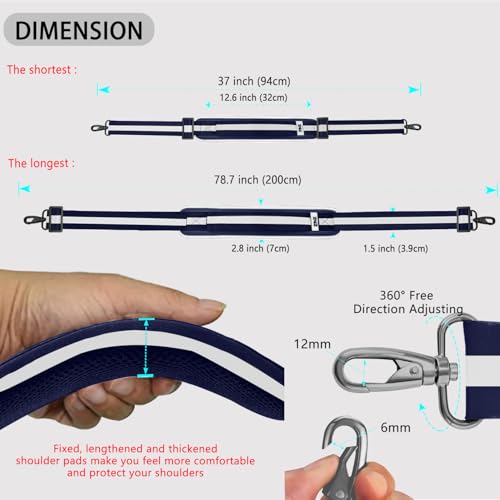 Image of ZINZ 79 inch Shoulder Strap, Extra-thick Fixed Cushion Pad and Dual Clasps Universal Replacement Strap with Metal Swivel Hooks for Laptop Bags, Luggage Bags, Camera, Crossbody(Stripes-BuWBu)