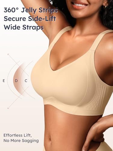 Image of Full Coverage Jelly Bras for Women No Underwire - Wireless Seamless Plus Size Bra, Supportive T-Shirt Bralette for Older