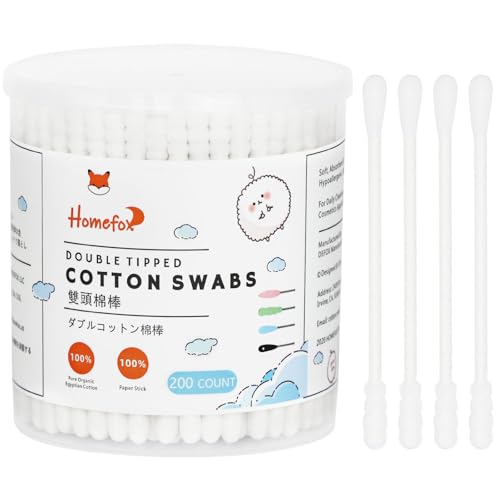Image of Cotton Swabs Spiral - 200 Count Organic Cotton Buds Double Side Tightly Wrapped Cotton Tips Paper Stick Soft Gentle Lint-Free Cruelty-Free, Round & Spiral (White)