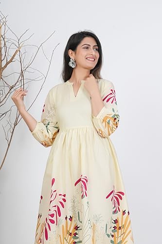 Image of Monique Brand Women's /Girls Cotton Kurta for Women Floral Printed Regular Fit Anarkali Kurta ||Floral Flared Western Dress