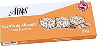 Alises Turrón de Alicante - Mandeln und Honig - Höchste Qualität - 100% natürlich - Glutenfrei, laktosefrei - Spanisches Nougat 200g (hart)