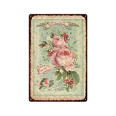 Rose Flower Vintage Pastoral Artistic Tin Painting Home Living Room Decor Pin Up Garden Metal Wall Plate-Tin Sign 8x12 inch Cover