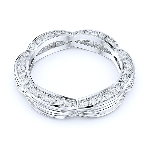 THELANDA Sterling Silver 4mm Special Two Sides Setting Infinity Waves Patterned Simulated Round Diamond Genuine Moissanite Full Eternity Band Wedding Ring3