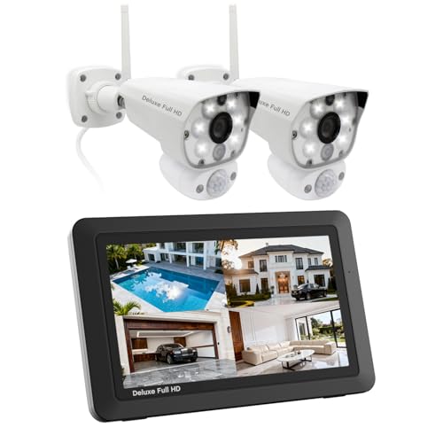 CasaCam VS5002 Système de caméra de surveillance sans fil avec projecteur 1080p et écran tactile de 7", audio bidirectionnel, application gratuite, carte SD 32 Go et batterie installée (1080p Deluxe
