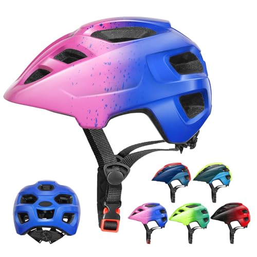 RaMokey Casco Niños, Casco de Bicicleta para Niños y Niñas, Ajustable Casco de Ciclismo con Visera para Niños de 3 a 13 años, Casco Infantil de Bicicleta para Niños (S/M 48-56CM) (Rosa+Azul)