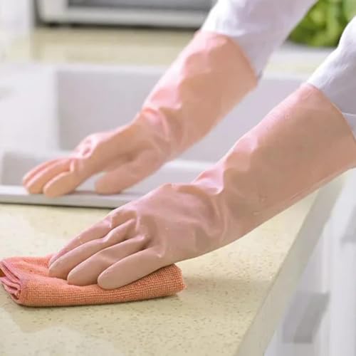 Image of ROHC Dishwashing Hand Gloves Non Scratch Wire, Waterproof Home Kitchen Utensils Cleaning Gloves for Washing Dish Easy Rinsing, Reusable Cleans Dishes Pots, Pans, Sinks (PEACH)