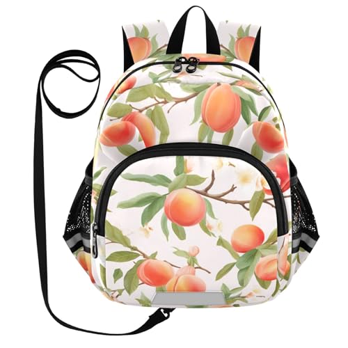 Watercolor Pink Peaches Flowers Toddler Harness Backpack for Boys Girls 3-6 Years Kids Backpack with Anti Lost Safety Leash Baby Travel Bag for Travel Walking Preschool