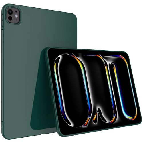 Callyue Slim Case for iPad Pro 11 Inch (M4, 5th Generation 2024), Ultra Thin Lightweight Matte Soft Flexible Frosted TPU Skin Bumper Back Cover Shell, Dark Night Green