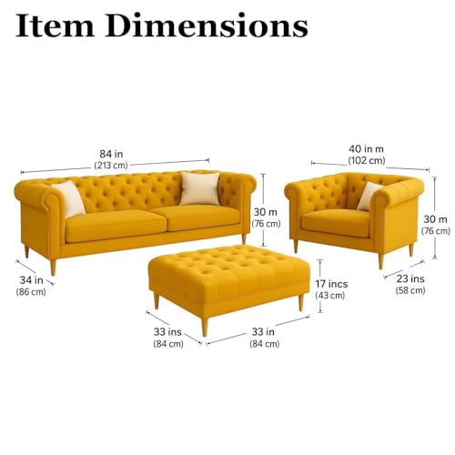 Image of Classic 3+1= 4 Seater with Footrest Seater Sofa Set Luxury Chesterfield Modern Fahionalable Sleeper Sofa for Living Room, Dining Room, (Yellow A1)