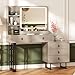 Large Vanity Desk with 3 Color Touch Screen Dimming Mirror, Vanity Desk with Charging Station, Modern Retractable Makeup Dressing Table, Makeup Table With storage shelves and 5 Sliding Drawers, Grey