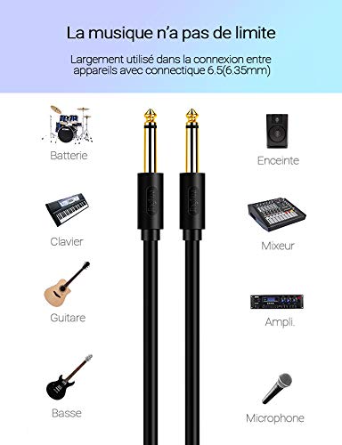 Câble Jack 6,35mm Stéréo - 2 Mètres - Mâle/mâle - Neuf - Pour Guitare Ou Audio