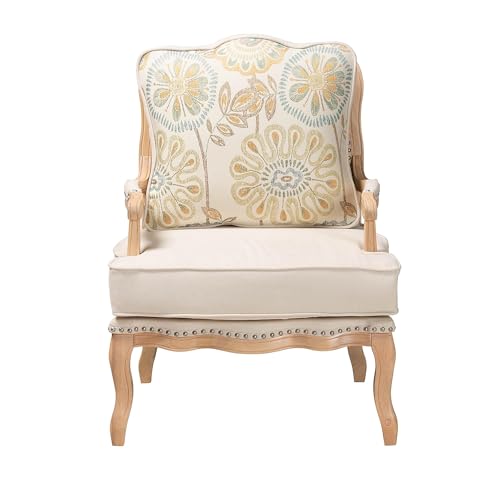 Baxton Studio Andre Traditional French Quilted Fabric and Whitewash Finished Wood Accent Chair