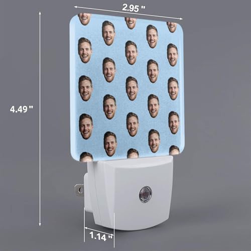 Image of DIY Funny Photo Custom LED Plug-in Night Light Set of 2, Personalized Face Pictures Auto Sensor Dusk to Dawn Nightlights 2 Pack