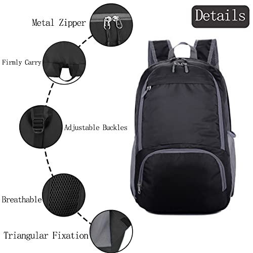HYCOPROT 35L Packable Backpack Ultra Lightweight Foldable Rucksack Water Resistent Breathable Bag for Men Women Outdoor Camping Walking Hiking Climbing Travel Daypack (Black) - Image 3