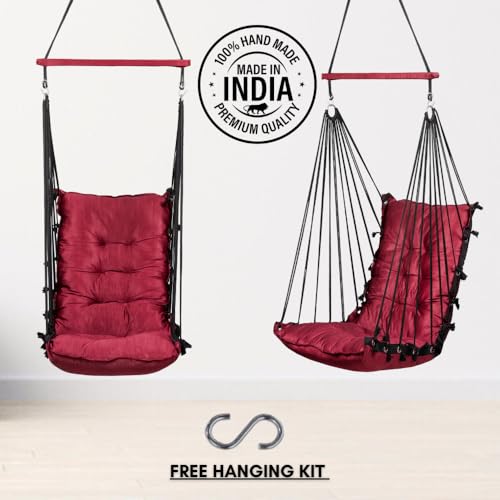 Image of Patiofy Swing for Balcony /Jhula for Adults for Home /Swing for Home /Wooden Swing Indoor /Hammock Swing Chair /Suitable for Indoor & Outdoor / 120Kgs Weight Bearing Capacity (Burgundy)