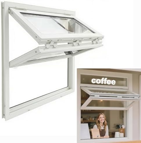 Folding Sliding Concession Window - Aluminum Kitchen Serving Window with Bottom Frame, Double Hung Design for Coffee Shops, Food Trucks, and Outdoor Events