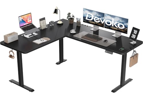 Devoko Höhenverstellbarer Schreibtisch L Form, 160 x 140cm L-förmig Schreibtisch Höhenverstellbar Elektrisch, Eckschreibtisch Ergonomischer Steh-Sitz Tisch Computertisch