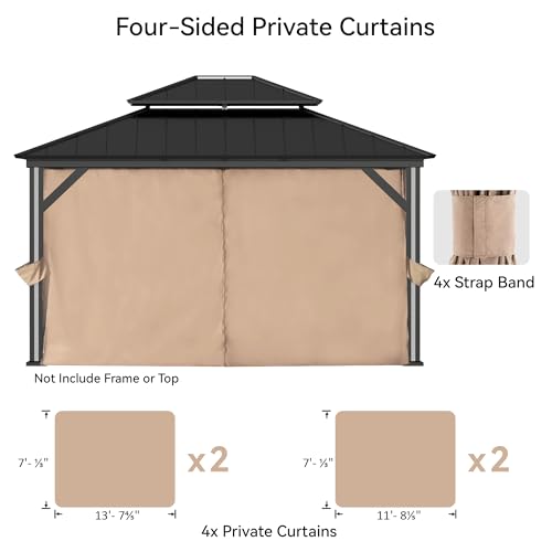 Covered Outdoor Gazebo Curtain Replacement Universal 4-Panel Sidewalls 12' x 14', Outdoor Gazebo Privacy Curtains with Zipper, Replacement for Outdoor, Patio Canopy, Garden and Backyard (Curtain Only) - Image 7
