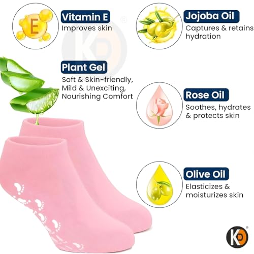 Image of K D Socks for Women, Crack Heel Repair Socks, Spa Gel Socks for Women, Silicon Socks, Silicone Socks for Men, Foot Hydration Socks Vitamin E-Multicolour (Women Gel Gloves)