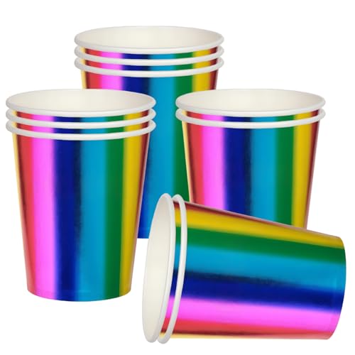 Image of RONGZUBAT 10pcs Rainbow Disposable Party Paper Cups,Holographic Rainbow Disposable Party Drinking Coloured Paper Cups for DIY Holiday,Picnic,Weddings,Birthday Party Cup Table Decorations