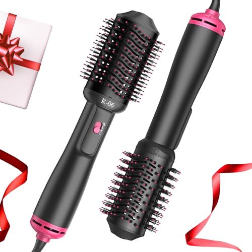 4-in-1 Hair Dryer Brush - Blow Dryer and Styler in One, Hot Air Brush with Oval Barrel for Volumizing, Suitable for All Hair Types,Red Christmas Gifts