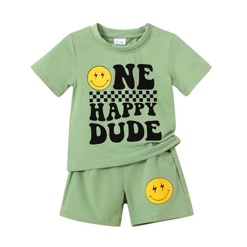 Happy Town Baby Boy Summer Clothes One Happy Dude 1st Birthday Outfits Smile Cool Short Sets(One happy dude-Green 12-18 Months)