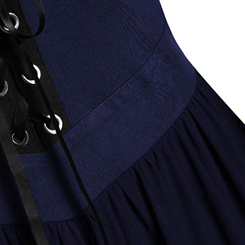Vestido feminino de malha com cadarço, ombro vazado, manga de lanterna gótica para cosplay, fantasia