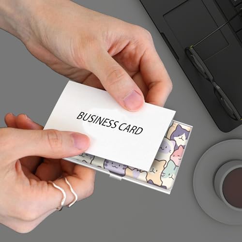 Business Card Holder, Stainless Steel Card Case, Metal Men's and Women's Business Card Case, Cute Buckle Style Card Holder, Wallet Credit ID Case for Office Colorful Cats3