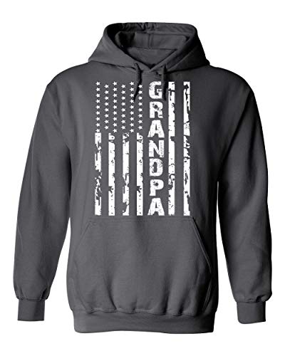 Kropsis Grandpa Vintage American Flag Hooded Sweatshirt Hoodie XL Charcoal