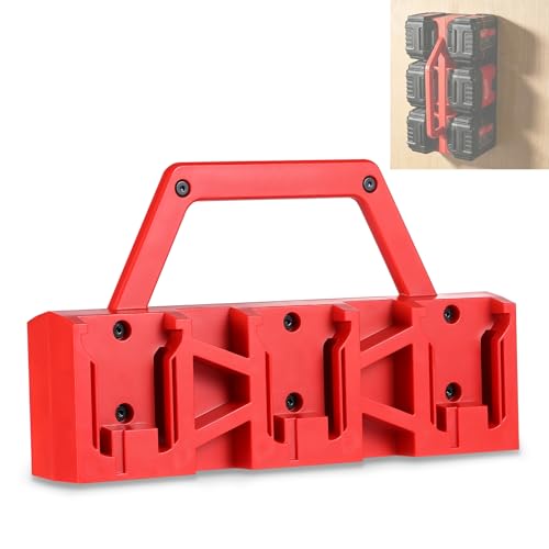 2-IN-1 Battery Holder & Wall Mount Organizer for Mil.Waukee M18 Batteries 6-Slot Portable Mil.Waukee Battery Caddy Storage Case with Handle Heavy Duty for Jobsite Garage Workshop Van Truck