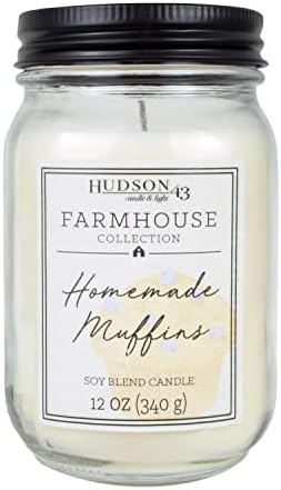 Mason Jar Candle Farmhouse Decor | Fall Scented Candle with Soy Wax Blend | Long Lasting Aromatherapy Candle for Home Fragrance | Decorative Glass Jar with Lid, Homemade Muffins, 12 oz