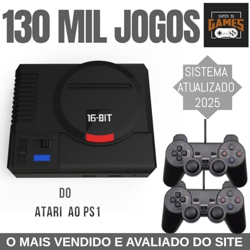 Mini Console Mega Drive Super 3D Games com 130 mil Jogos Retro e 2 Controles - Super 3D Games