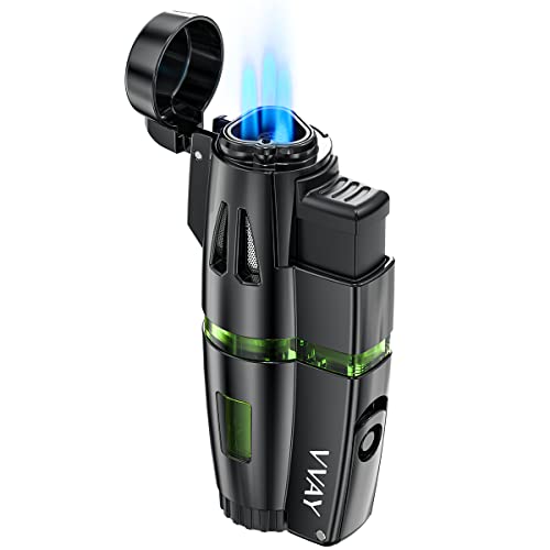 VVAY Briquet Tempete Gaz Rechargeable, Jet 3 Flammes (Non Gaz Inclus)