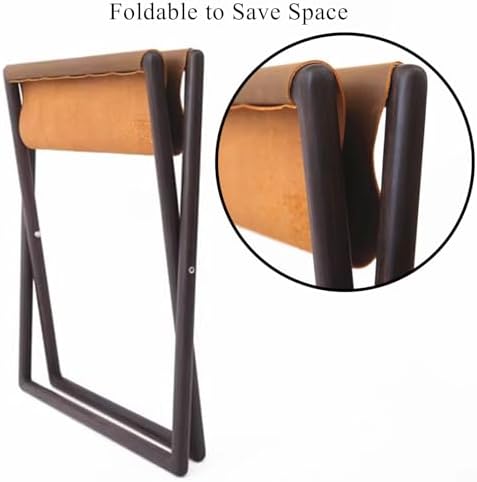 Foldable Leather Suitcase Stand, Space-Saving Hotel Luggage Rack, Solid Wood Folding Storage for Guest Room, Durable Heavy-Duty Design (23.6"x23.6"x15.7", Black Walnut)