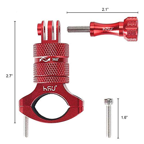 Image of HSU Bike Mount for GoPro, Aluminium Alloy Mountain Bicycle Holder 360 Rotation Handlebar for Hero 12 /11 /10 /9 /8 /7 /6 /5 /4 /3 and Other Action Cameras(Red)