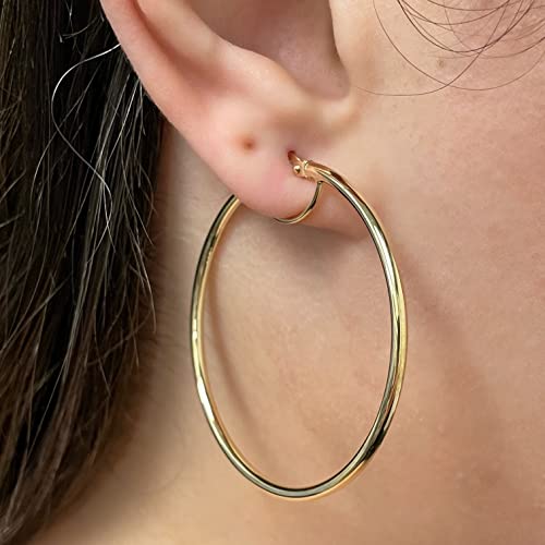 Image of Italian 14k Yellow Gold High Polished Round Hoop Earrings